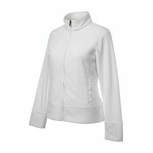 Tek Gear Jacket Womens Small White Full Zip Fleece Mock Neck Athletic Pockets